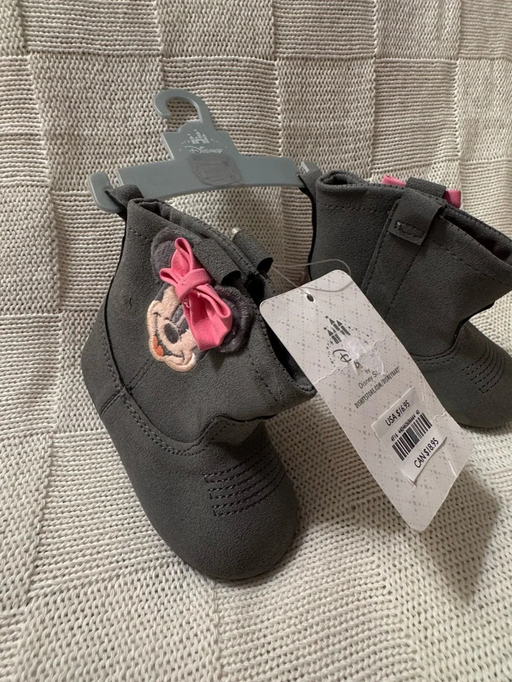 Disney Gray Girls Minnie Mouse Booties with Pink Bow
